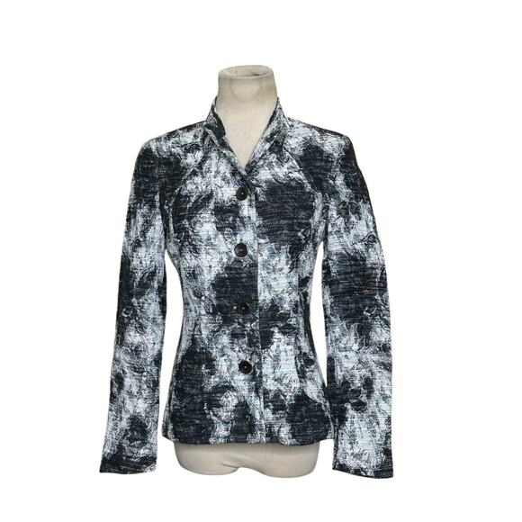 Zanella gray black floral long sleeves 4 button blazer size 4 - Picture 1 of 13